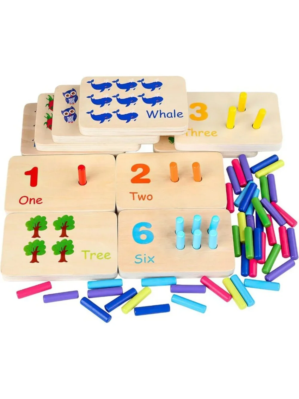 Colorful Montessori Counting Blocks Peg Board - Wooden Math Toy for Toddlers
